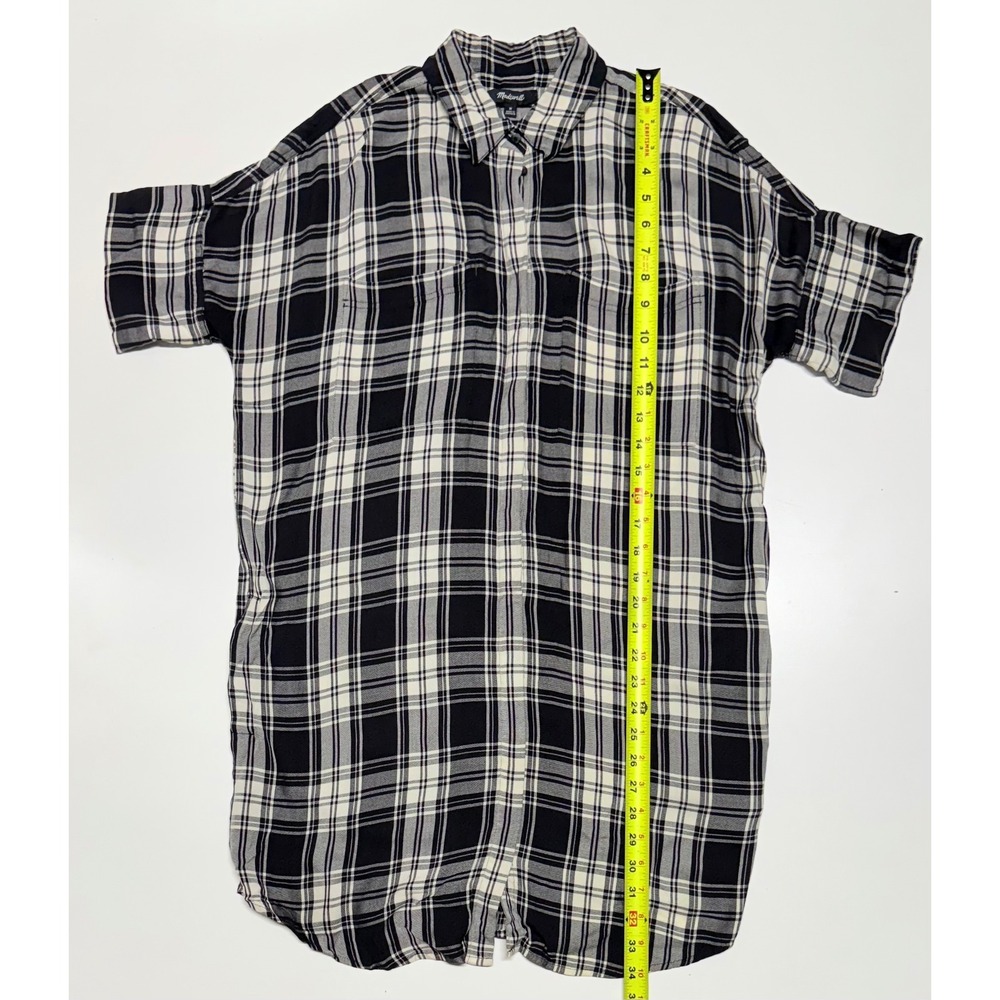 Madewell Womens Black White Plaid Short Sleeve Button Down Shirt Dress Size M